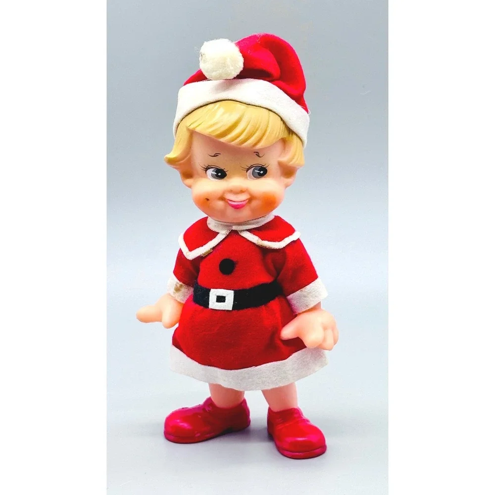Vintage Santa Baby Christmas Elf Doll Holiday Plastic Figure MCM Japan